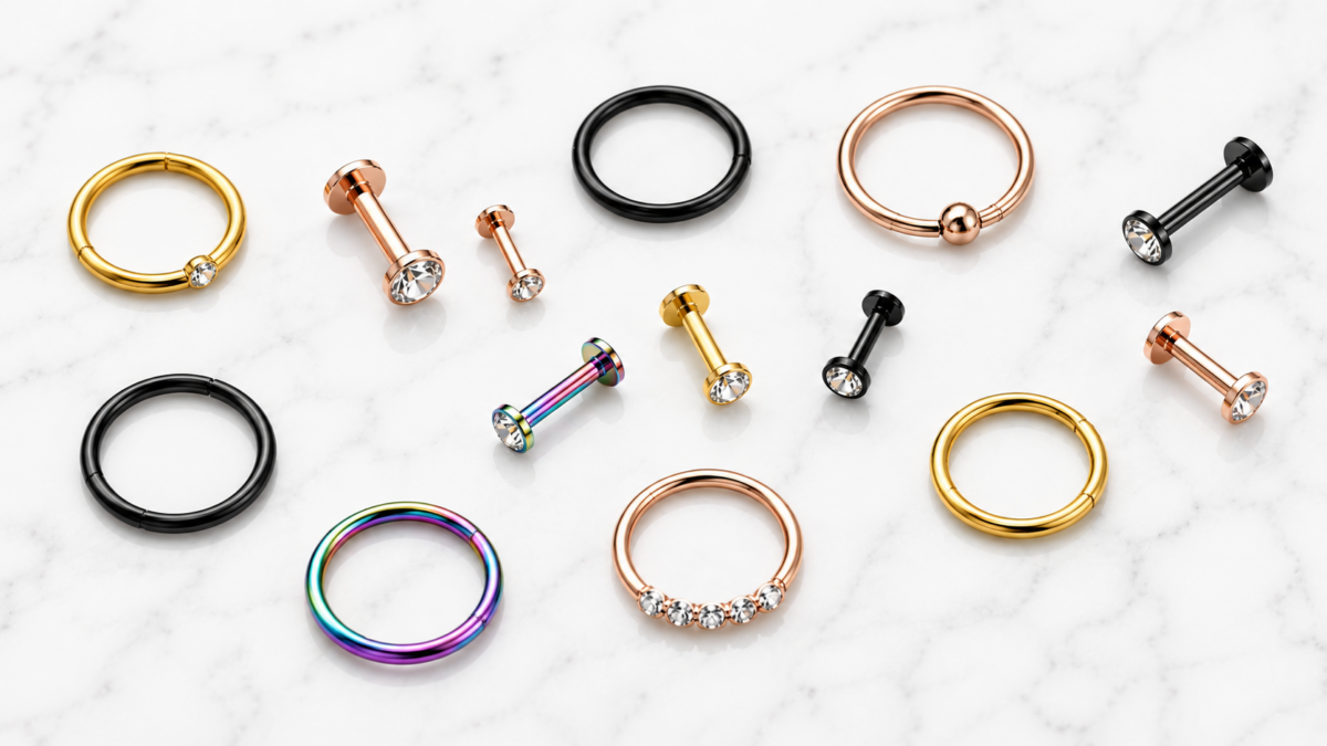 Alt text : Bijoux de piercing en titane anodisé — matériaux hypoallergéniques recommandés pour les peaux sensibles