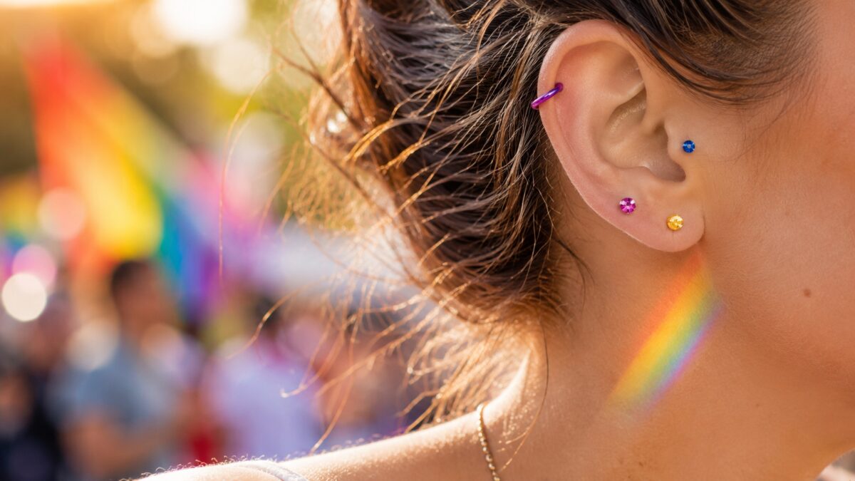 Ear stack arc-en-ciel en titane anodisé pour la Pride