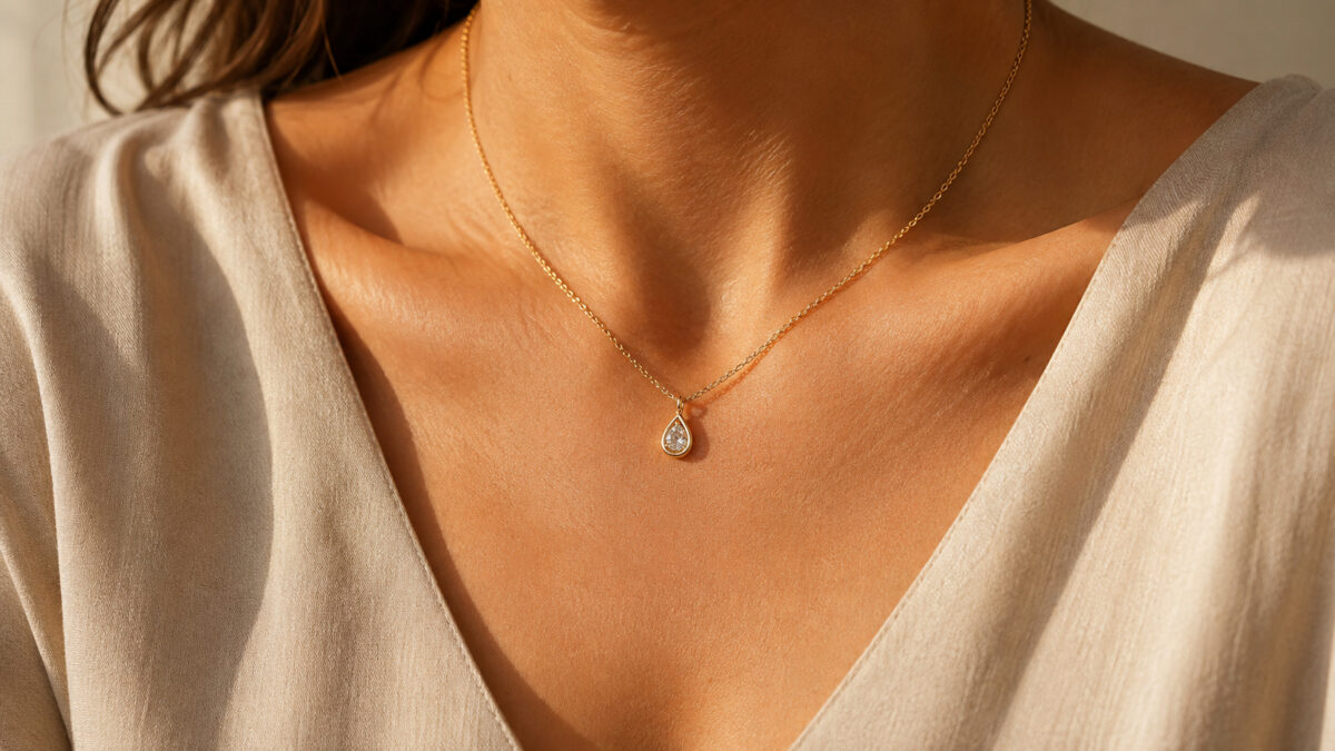 Alt text : Pendentif sur chaîne dorée longueur princess — guide longueur de chaîne selon le décolleté Piercing Street