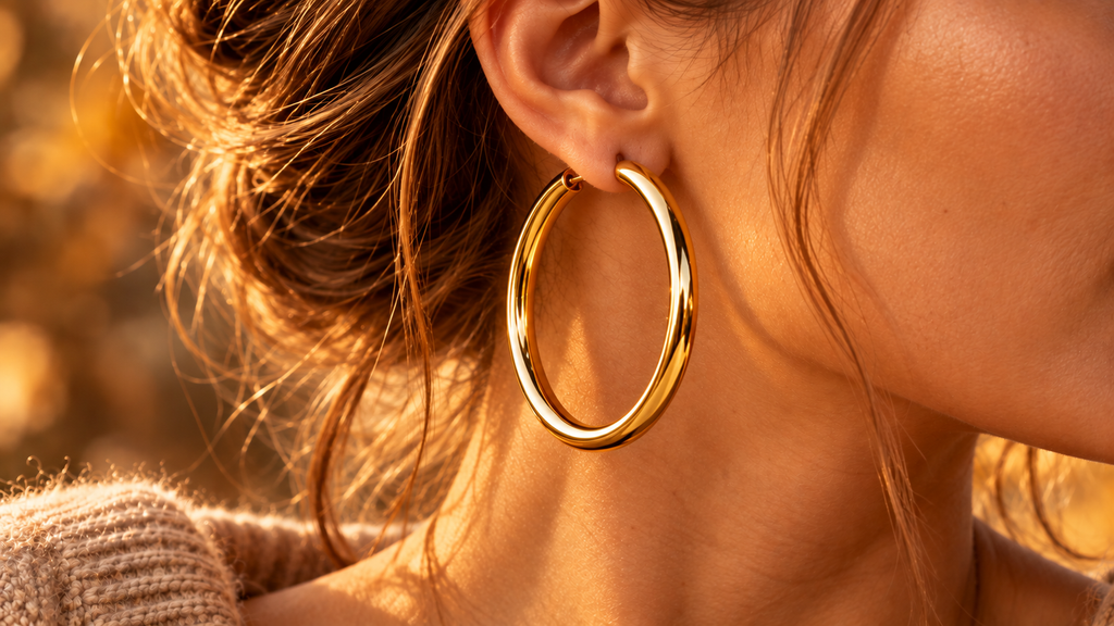 Créoles oversize dorées — tendance boucles d'oreilles automne 2026